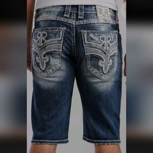Mens Rock Revival Shorts TARYN Size 32 Blue Wash White Stitch NWT